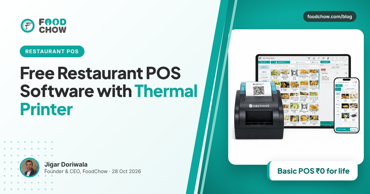Restaurant staff billing a customer using a tablet POS system with a thermal receipt printer